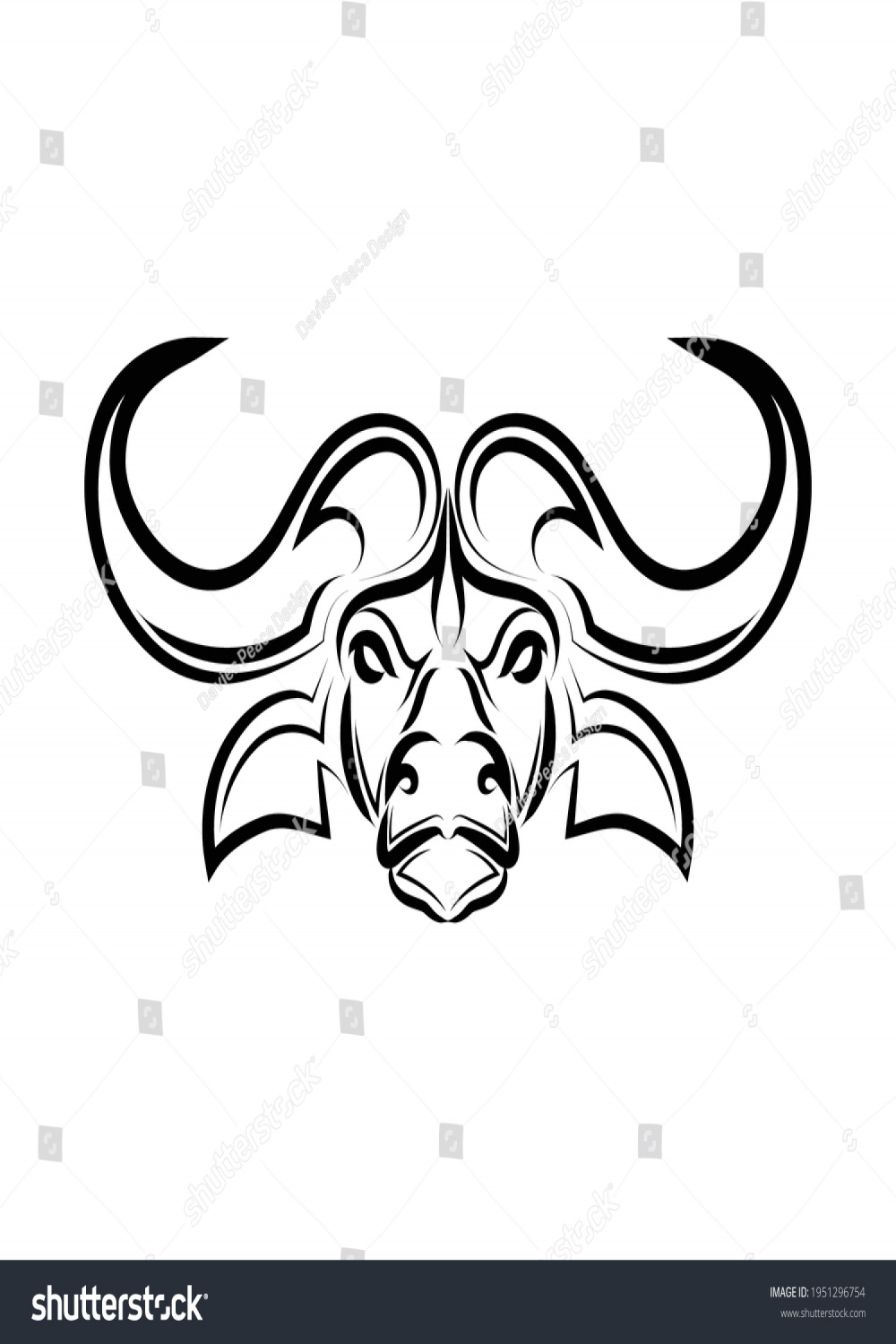 Line Art Vector African Buffalo Head Stock Vector (Royalty Free