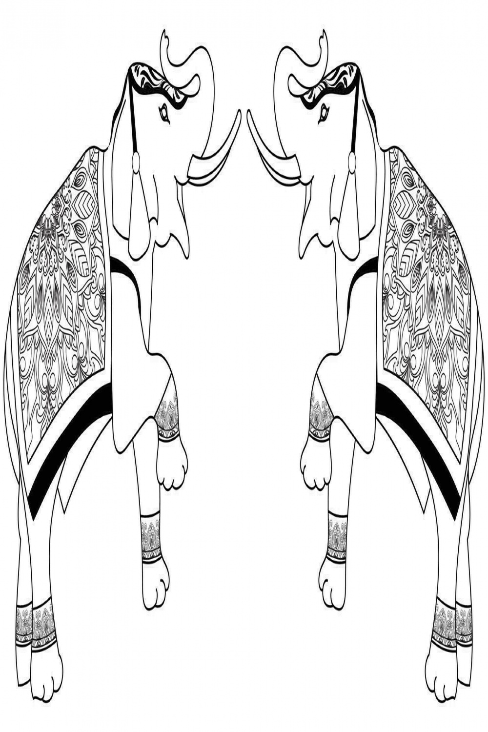 Line drawings of  elephants. Thai elephants