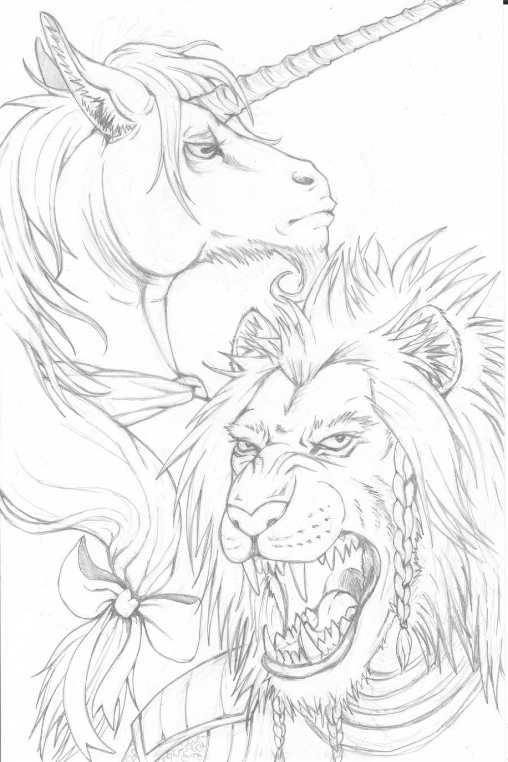 Lion and Unicorn lineart by LadyFiszi on DeviantArt