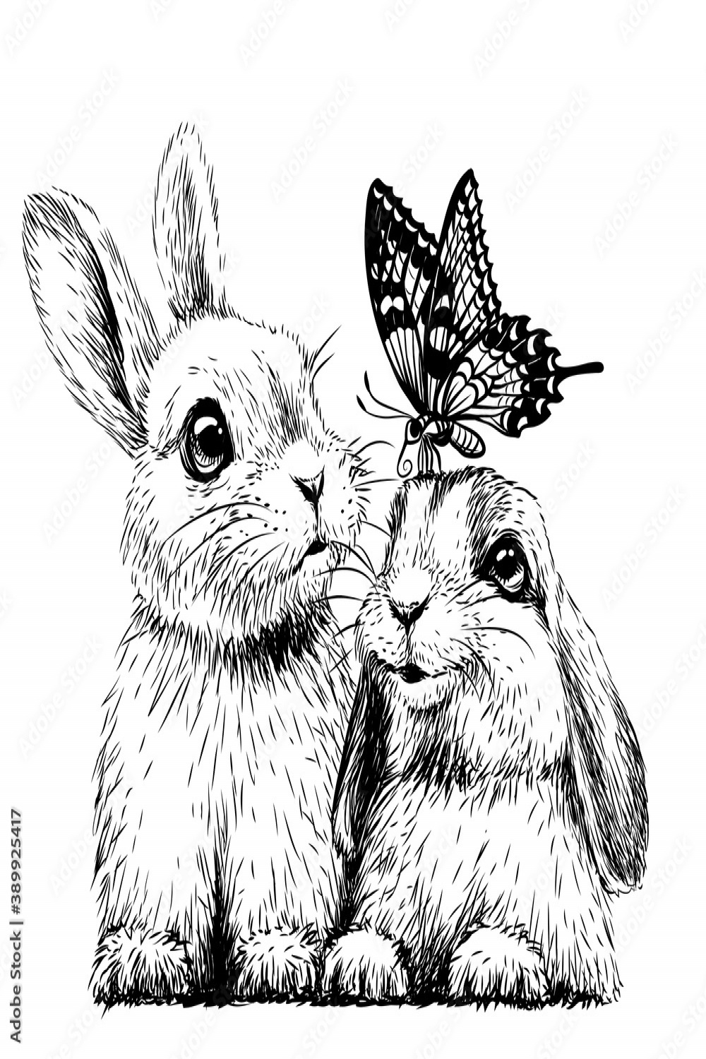 Little rabbits with a butterfly. Wall sticker