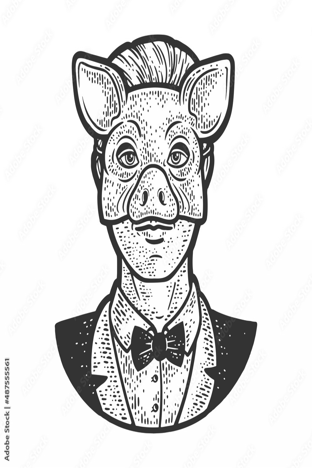 man in pig mask sketch engraving vector illustration