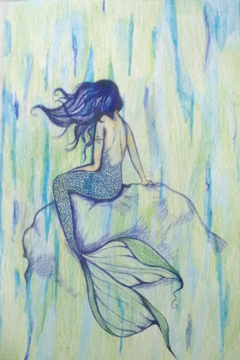 mermaid colored pencil and pen