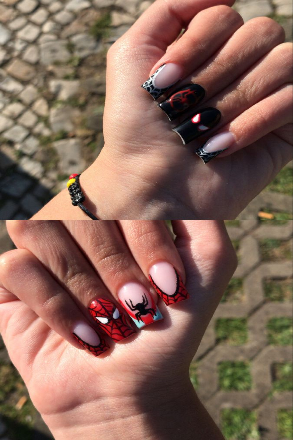 Nails Spiderman / miles morales in   Short square acrylic
