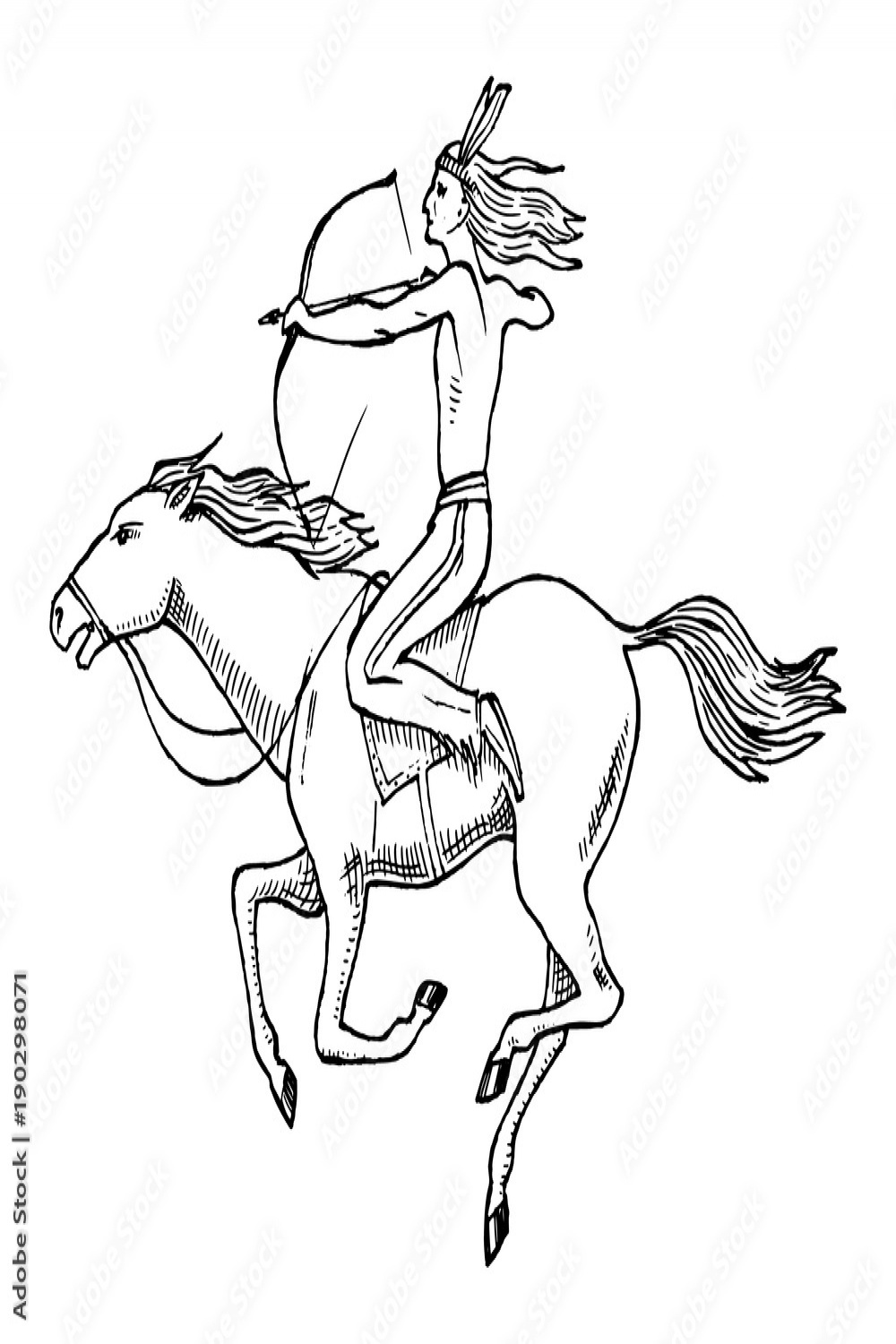 National American Indian riding horse with spear in hand