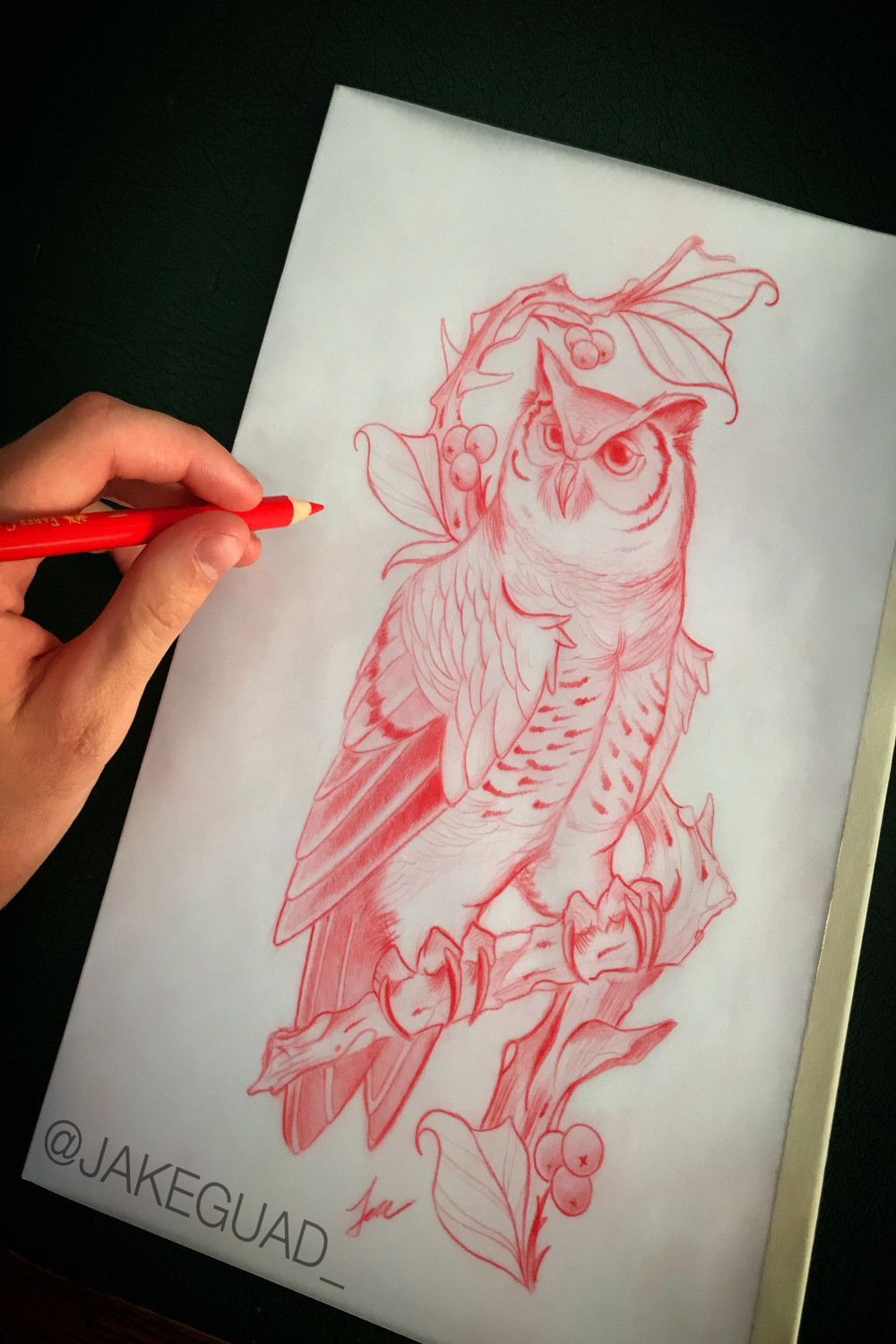 Neo traditional owl tattoo design done by Jake Guad  Owl tattoo
