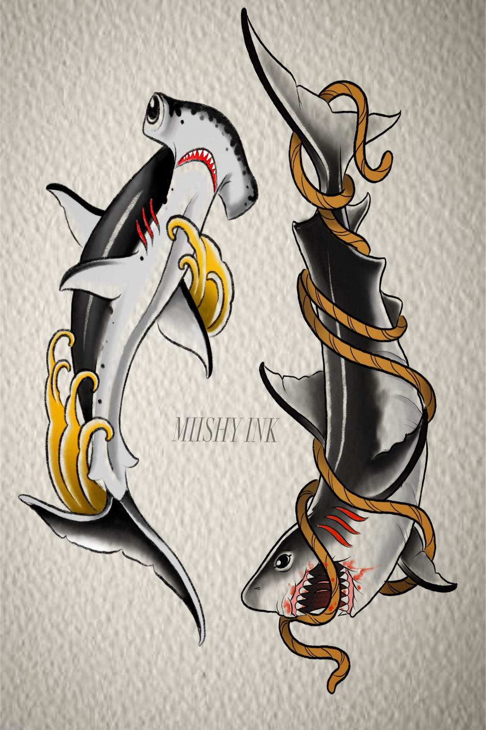 Neo traditional shark by @miishyink  Traditional shark tattoo