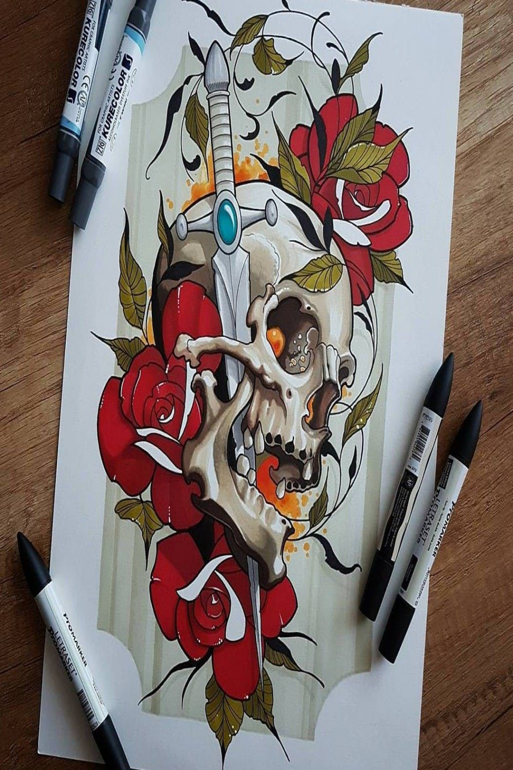neotraditional skull  Skull tattoo design, Tattoo drawings