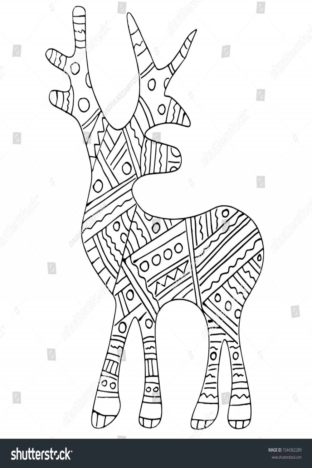 Nordic Deer Coloring Vector Hand Drawing Stock Illustration