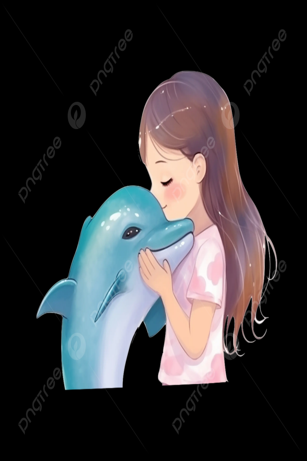 Ocean Day Cartoon Dolphin Girl, Ocean Day, Dolphin, World Oceans