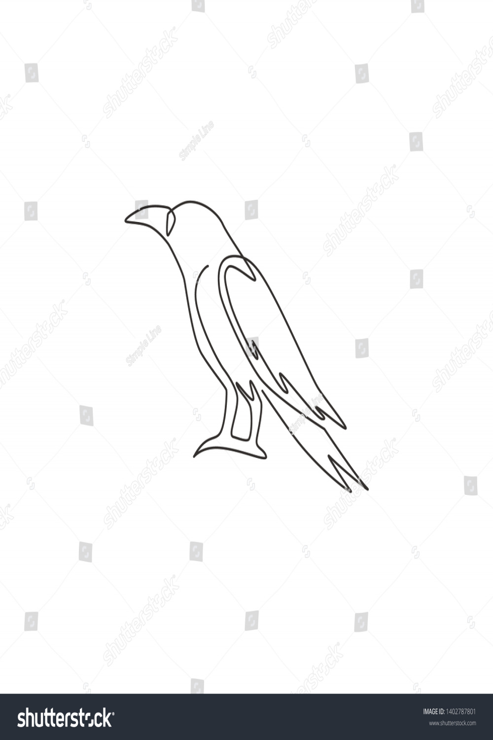 One Continuous Line Drawing Black Raven Stock Vector (Royalty Free