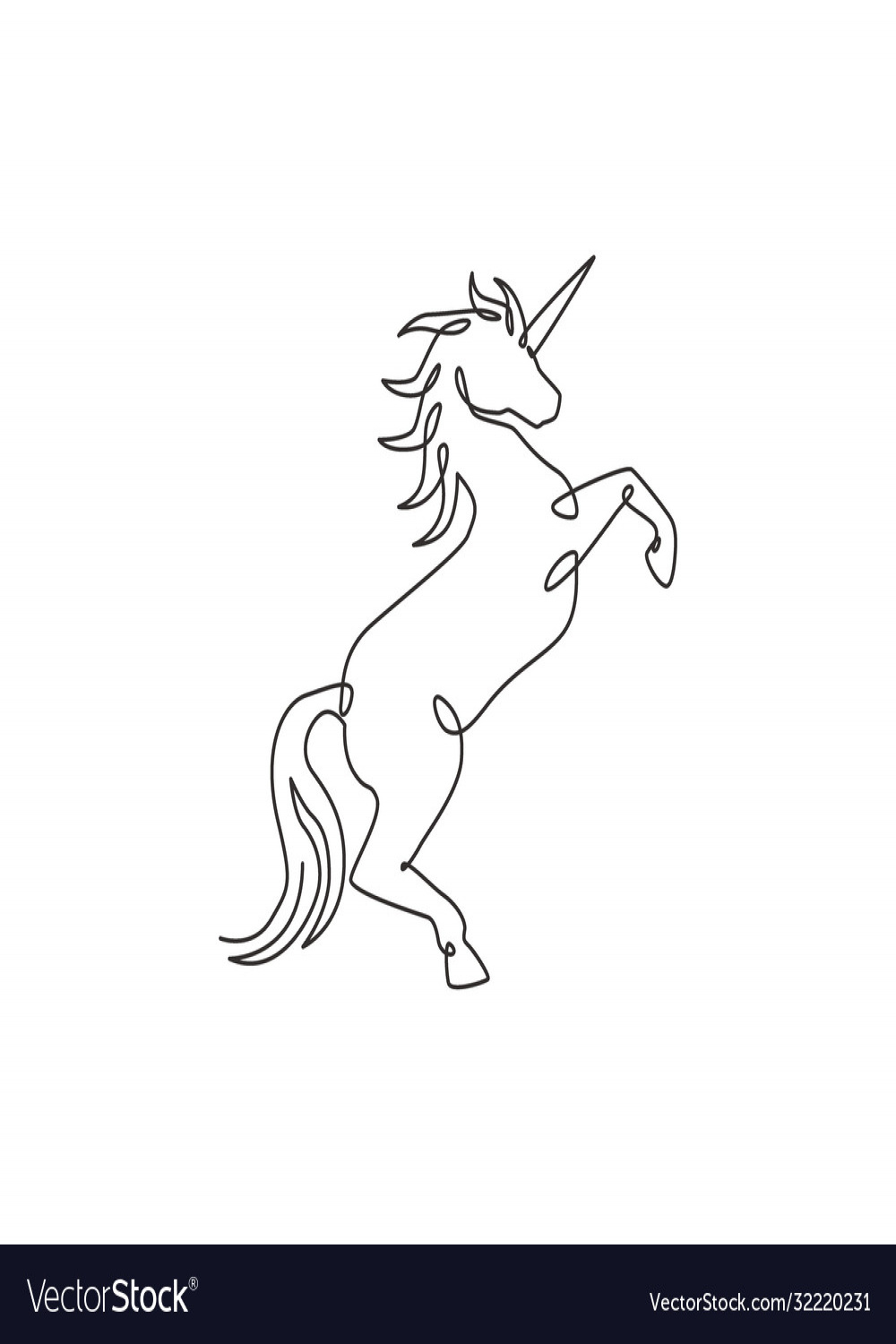 One single line drawing cute jumping unicorn Vector Image