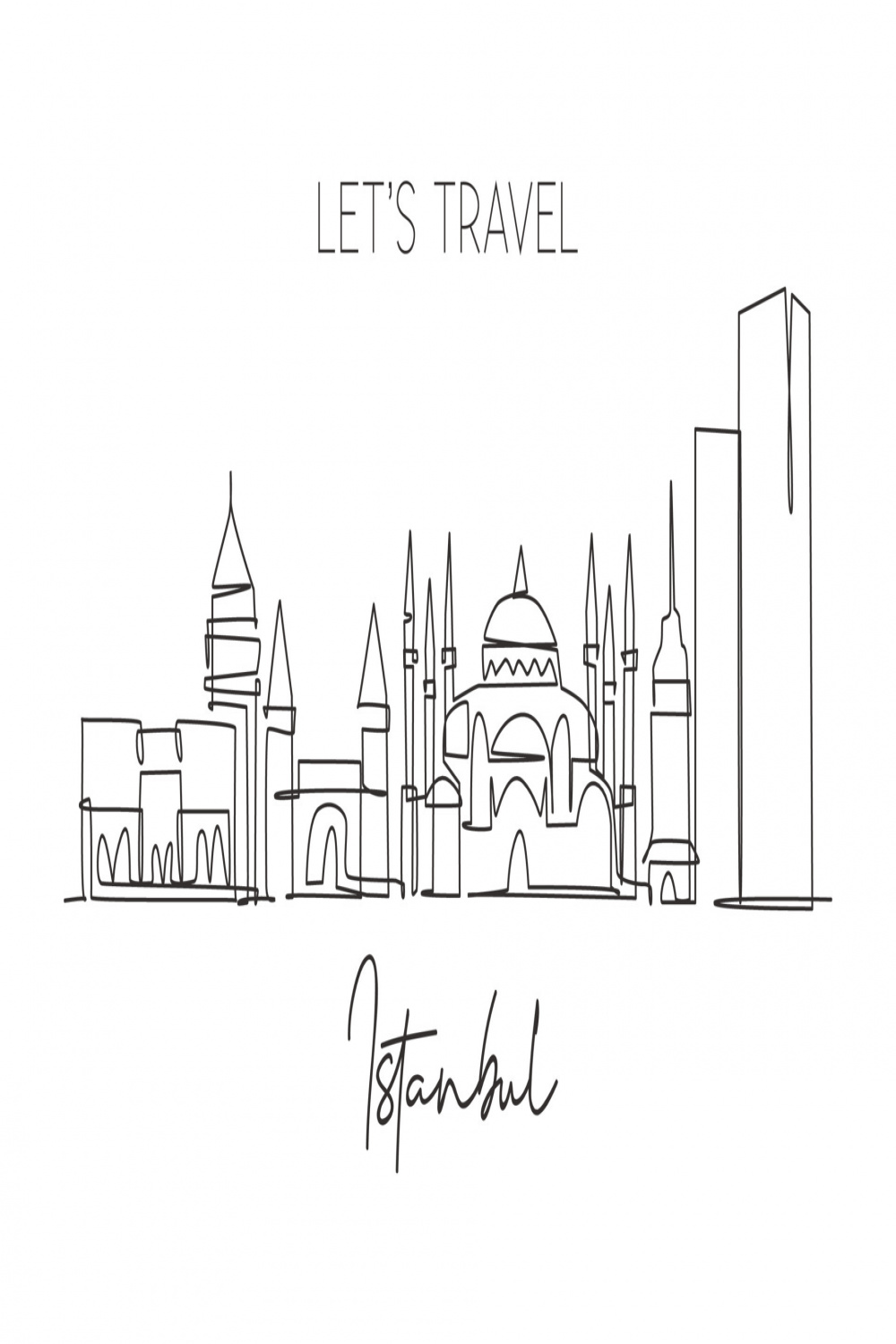One single line drawing Istanbul city skyline, Turkey