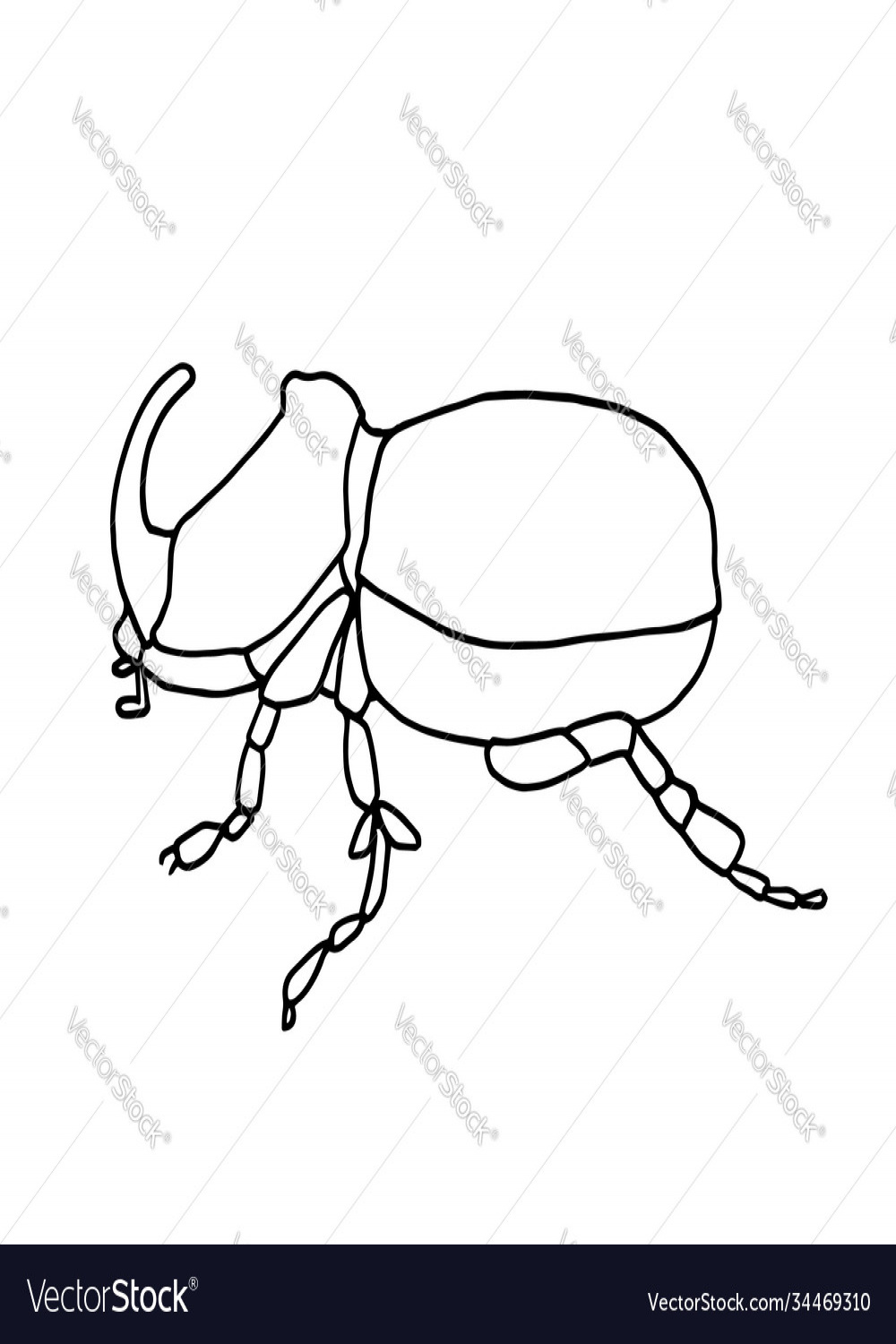 Outline a rhinoceros beetle side view Royalty Free Vector