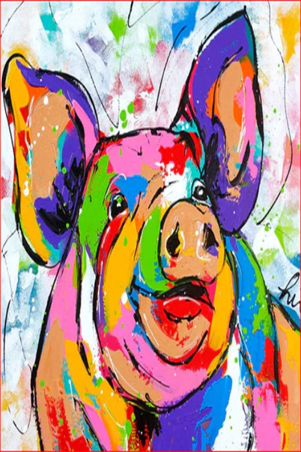 Paint by Number Kits Amiiba Colourful Pig  x  Inch Acrylic Paint by  Numbers Wall Art Craft Pig (with Frame)