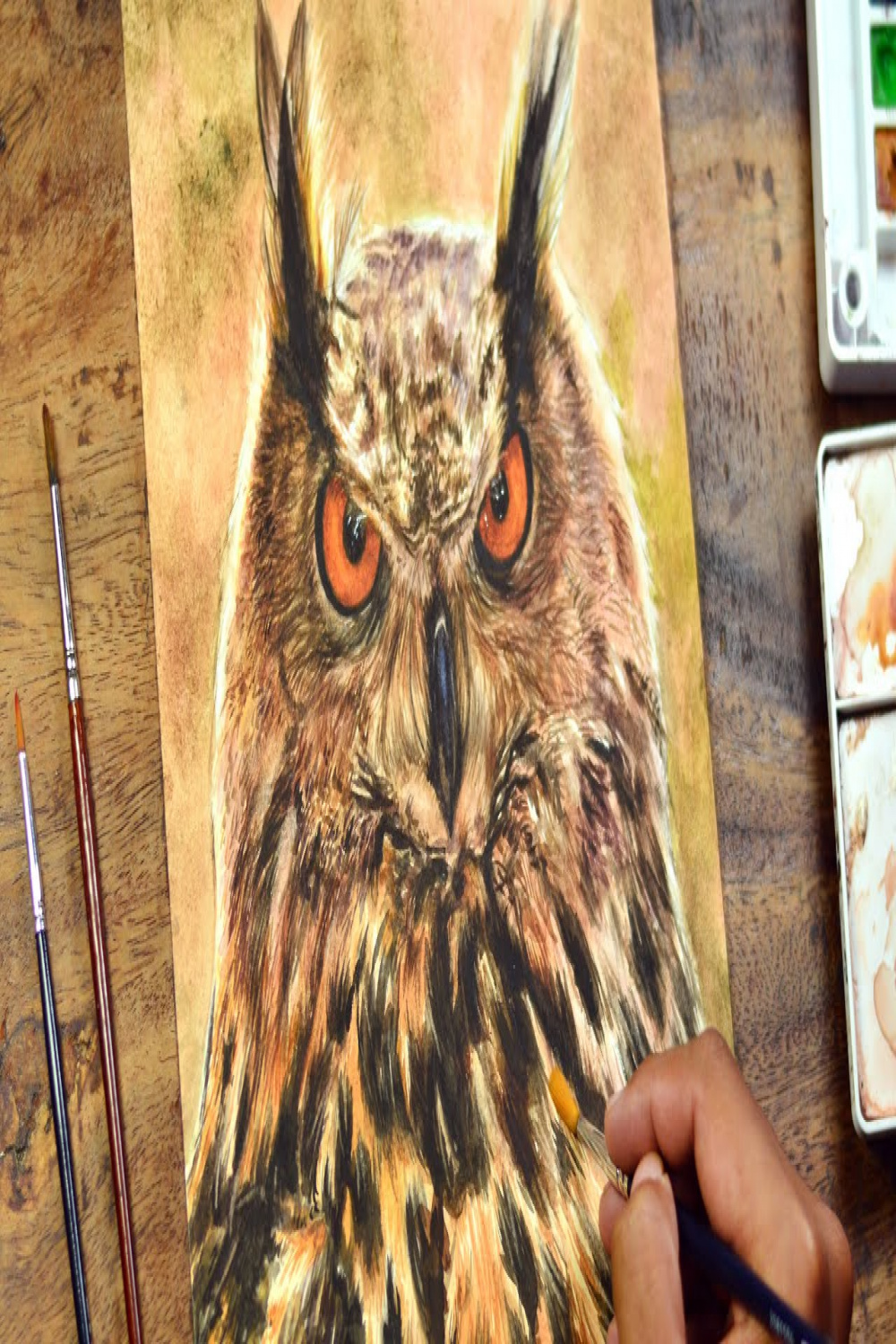 Painting Realistic Owl in Watercolor