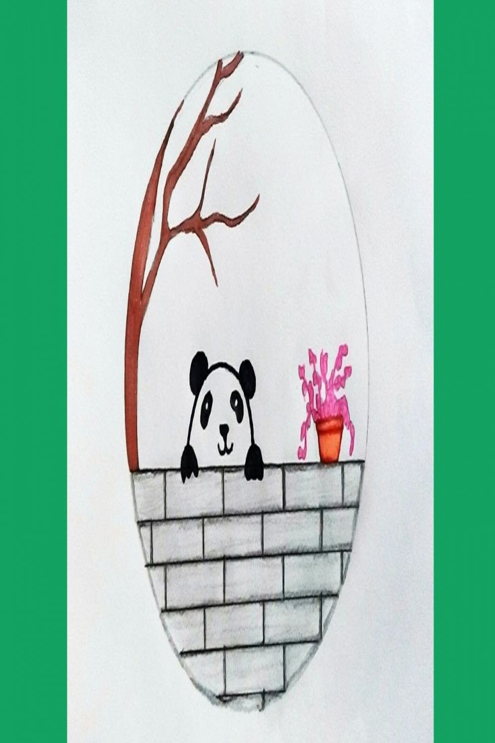 Panda Drawing On Wall  Circle Drawing Easy  Pencil Drawing In Circle   সুন্দর গ্রামের দৃশ্য আঁকা
