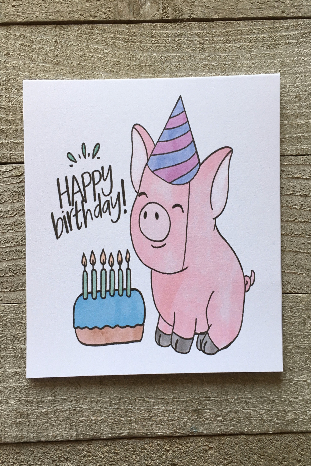 Pig Birthday Card, Watercolor, Blank, Pig Lover, Piggy, Hog
