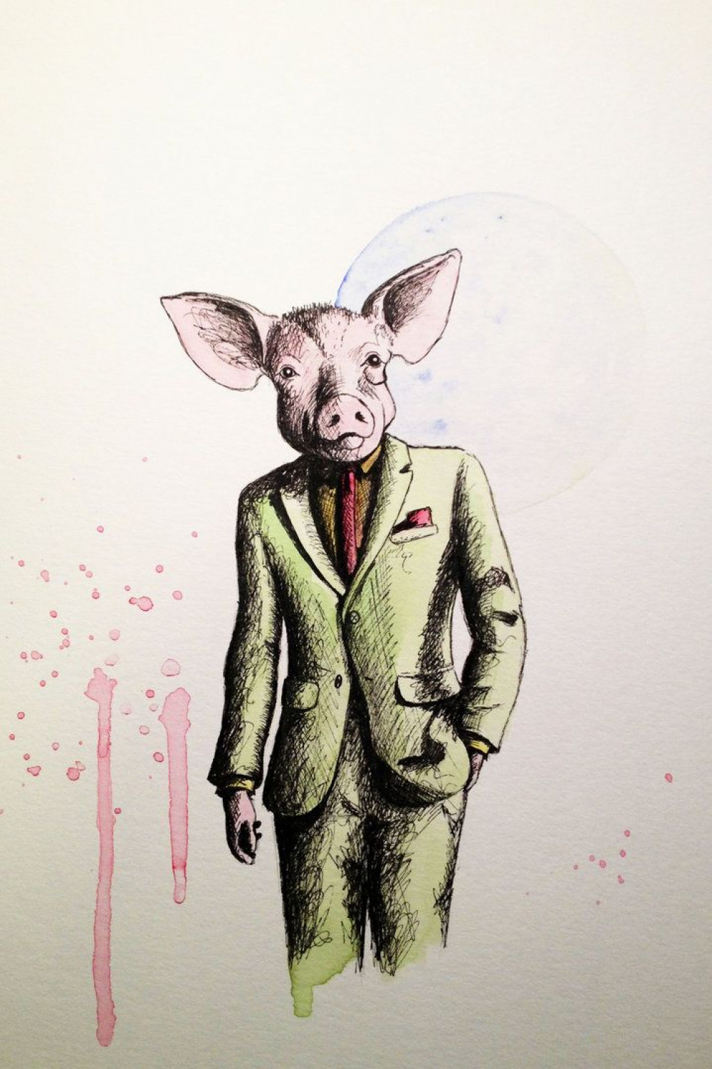 pig in a suit"  LordColinOneal  Pig drawing, Pig illustration