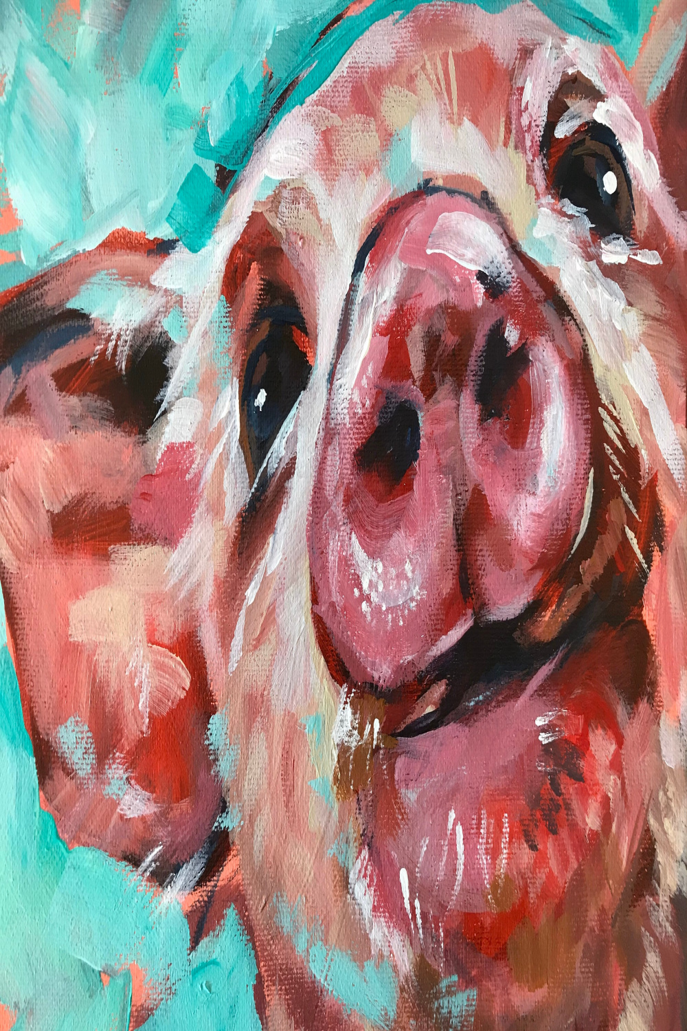 Pig Painting Print, Piglet in Expressive Style for Kitchen, Farm