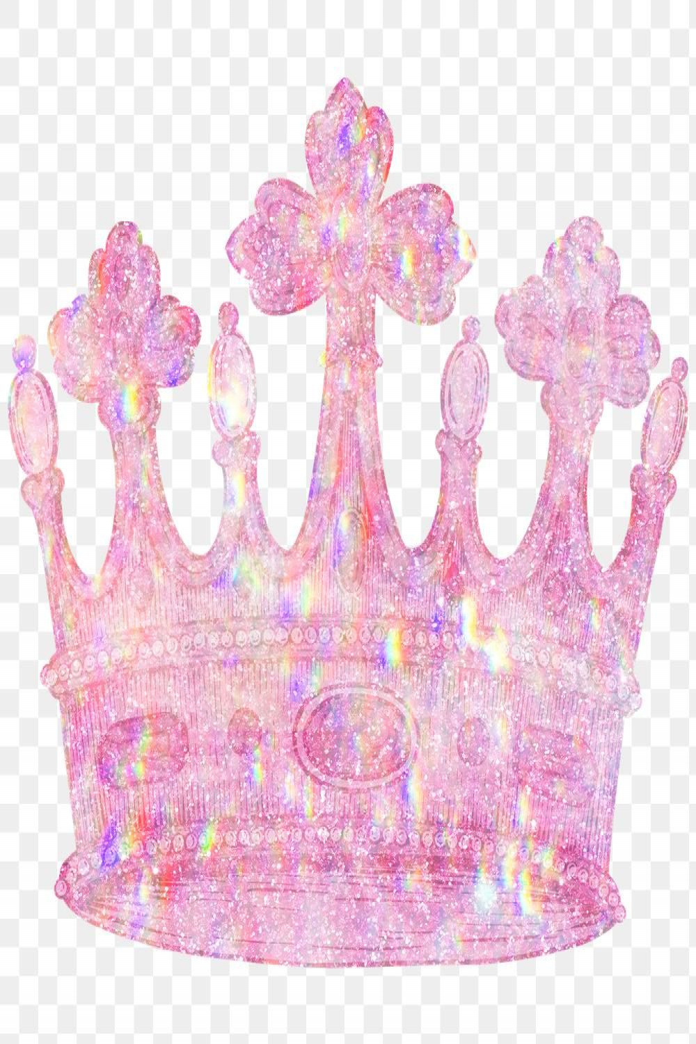 Pink holographic crown sticker overlay design element  free image