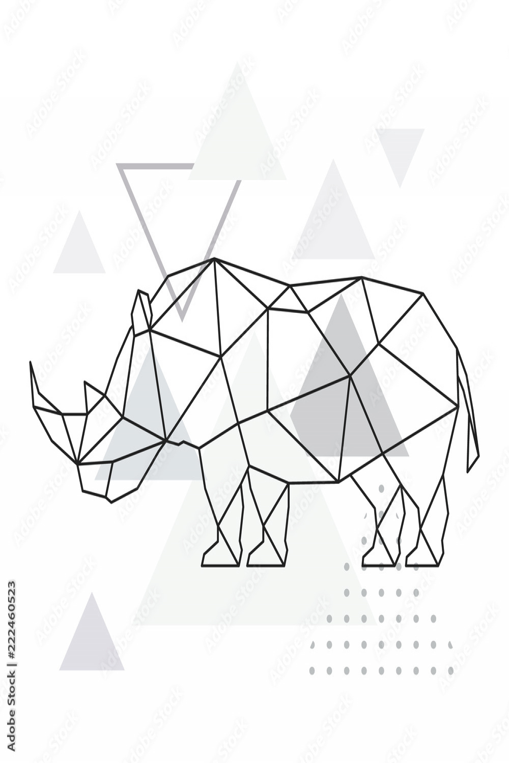 Polygonal rhino on abstract background with triangles