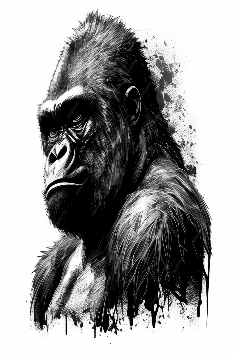 Premium Photo  A black and white drawing of a gorilla with a