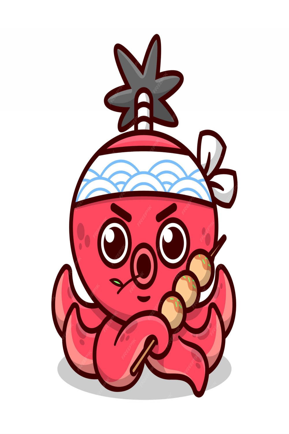 Premium Vector  Cute red octopus with samurai hair style is
