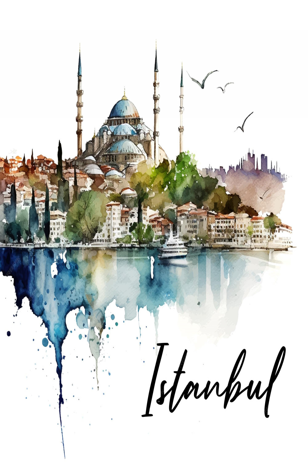 Premium Vector  Picturesque landscape of istanbul watercolor art