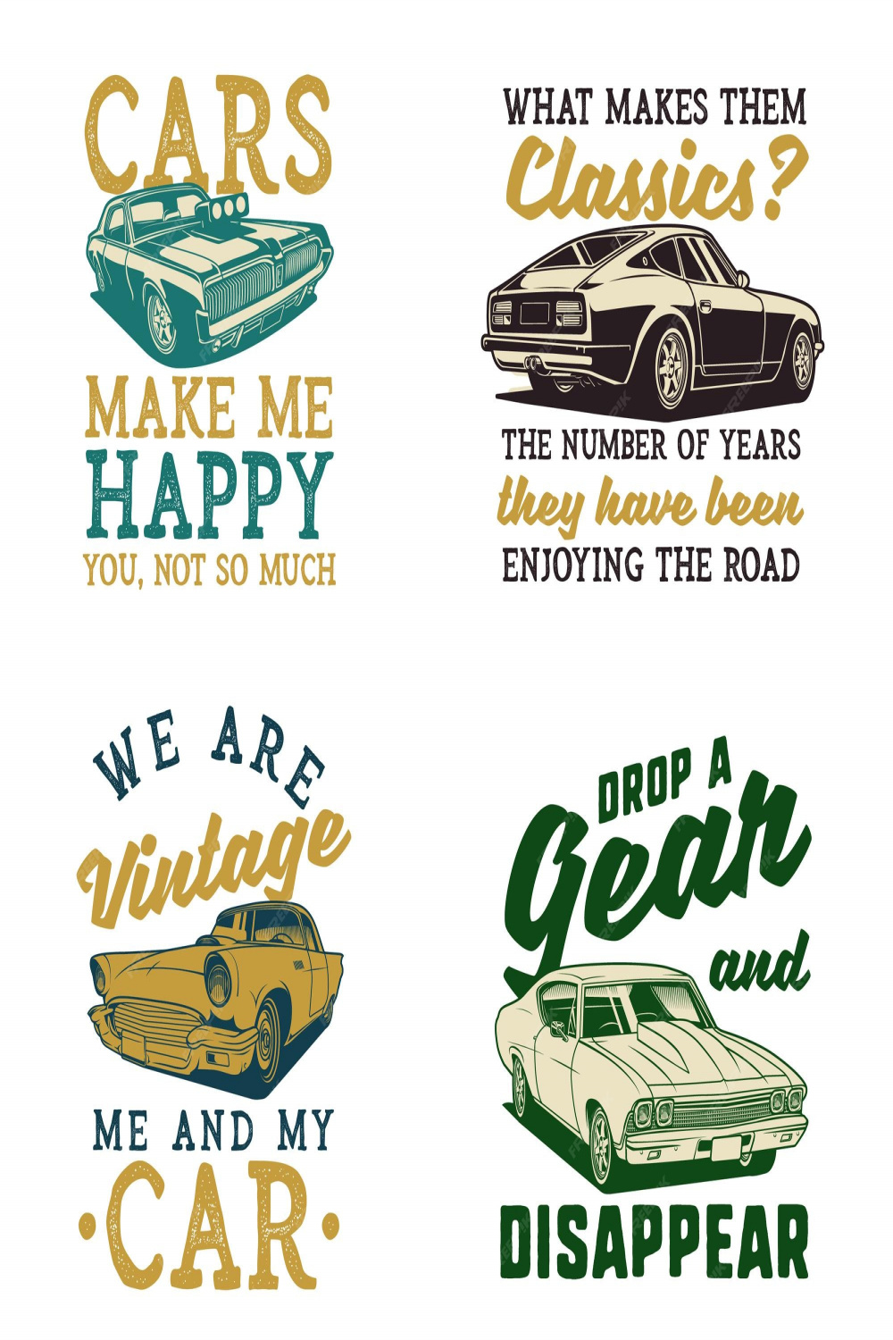 Premium Vector  Set of classic car quotes illustrations