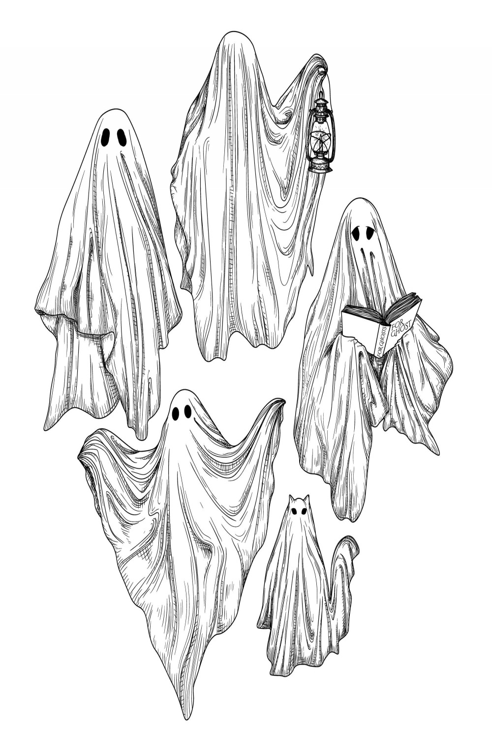 Premium Vector  Set of  different ghosts in engraving style