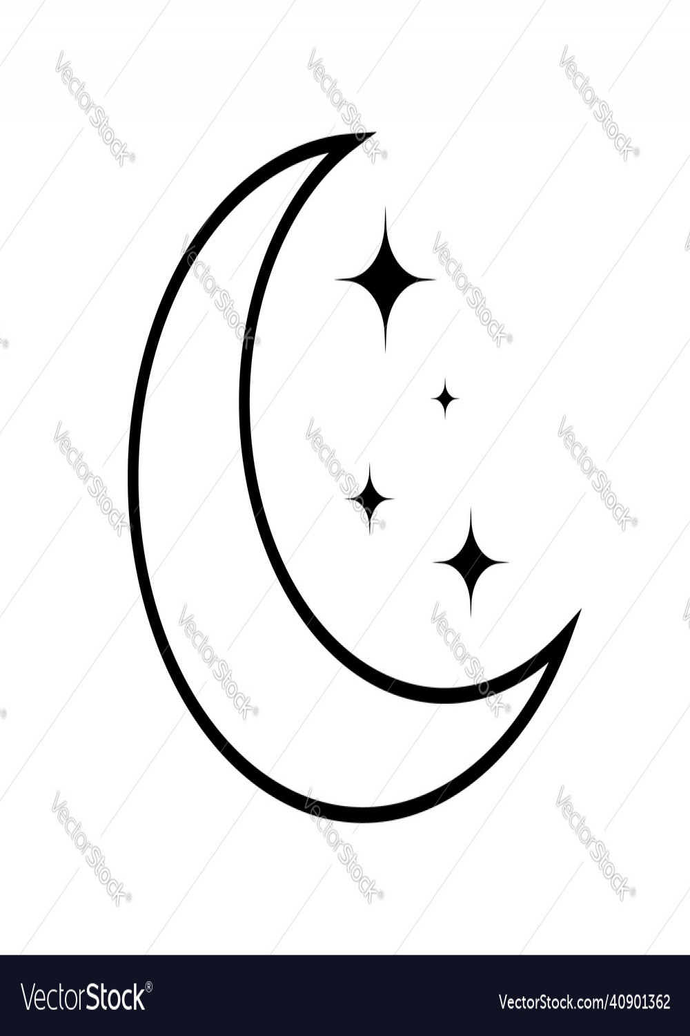 Printmoon icon outline moon with star crescent Vector Image