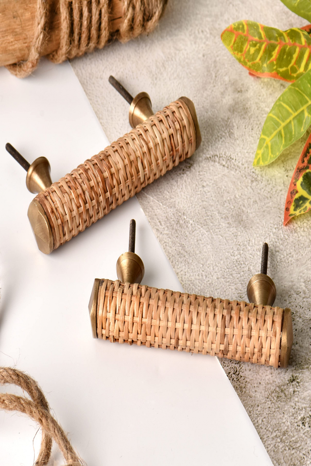 Rattan Drawer Pulls - Rattan Handles - Wood Drawer Pulls - Wooden