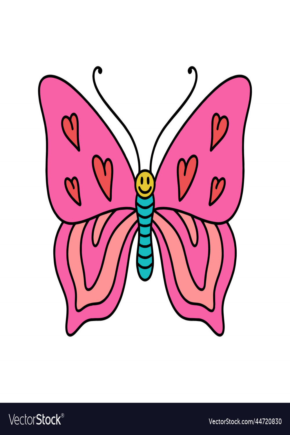 Retro groovy bright color hippie summer butterfly Vector Image