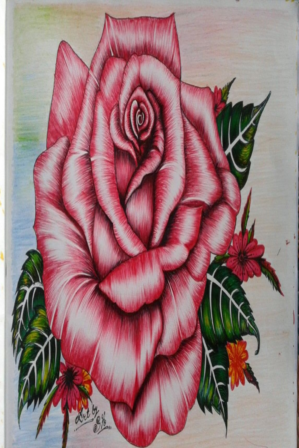 Rose art by red and black ball pen and sketch pen  Black pen