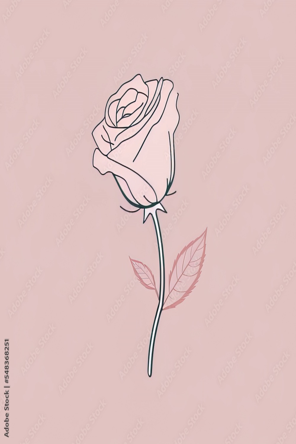 Rose Flower D Illustrated Line Art Minimal Pink Pastel