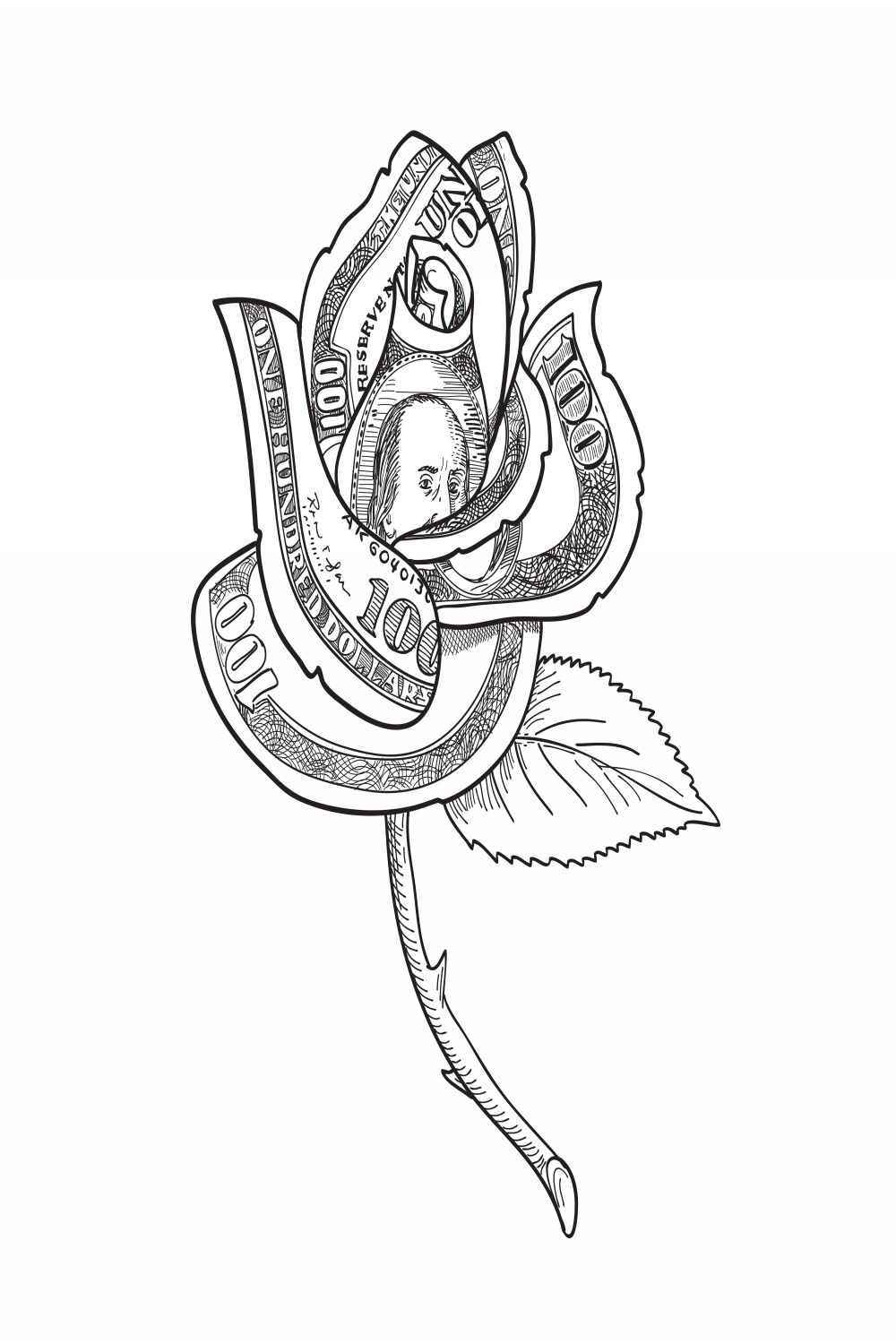 Rose Flower with Money or US One Hundred Dollar Note Bill Printed