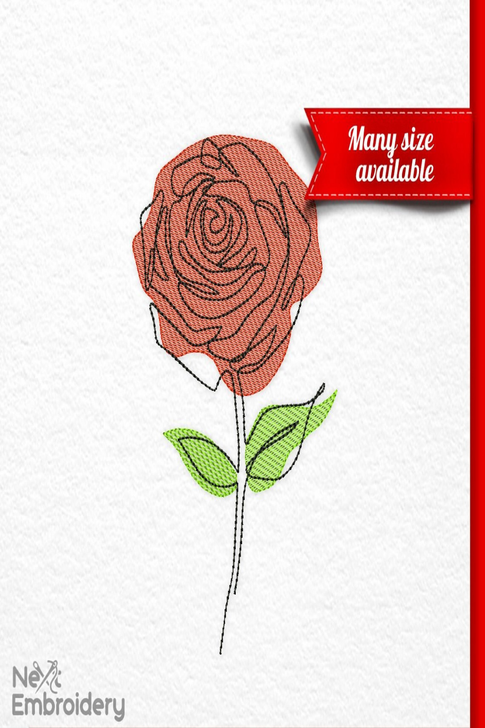 Rose Line Art Embroidery Designs. One Line Modern Design
