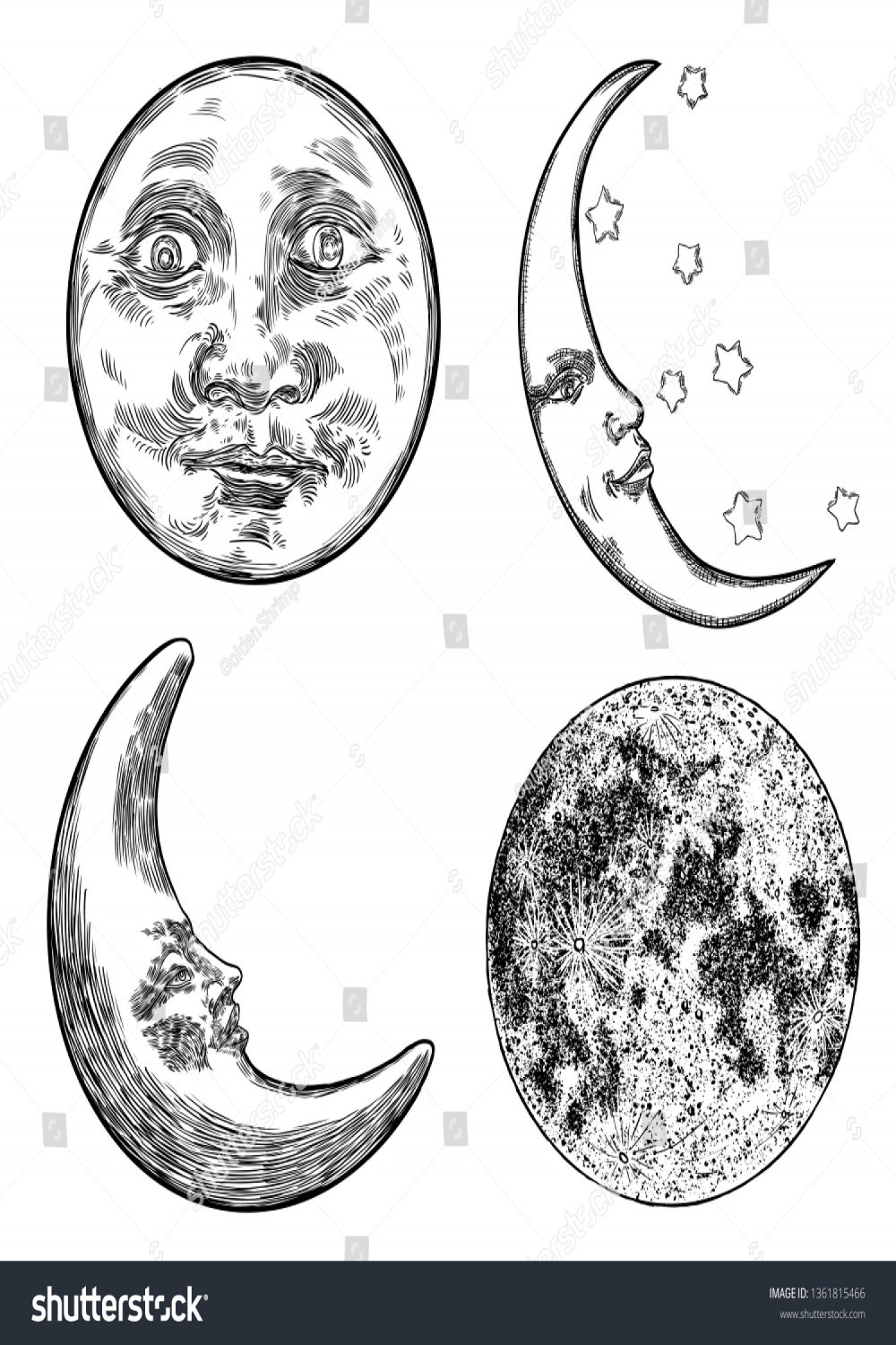 Set Hand Drawn Sketch Moon Human Stock Vector (Royalty Free