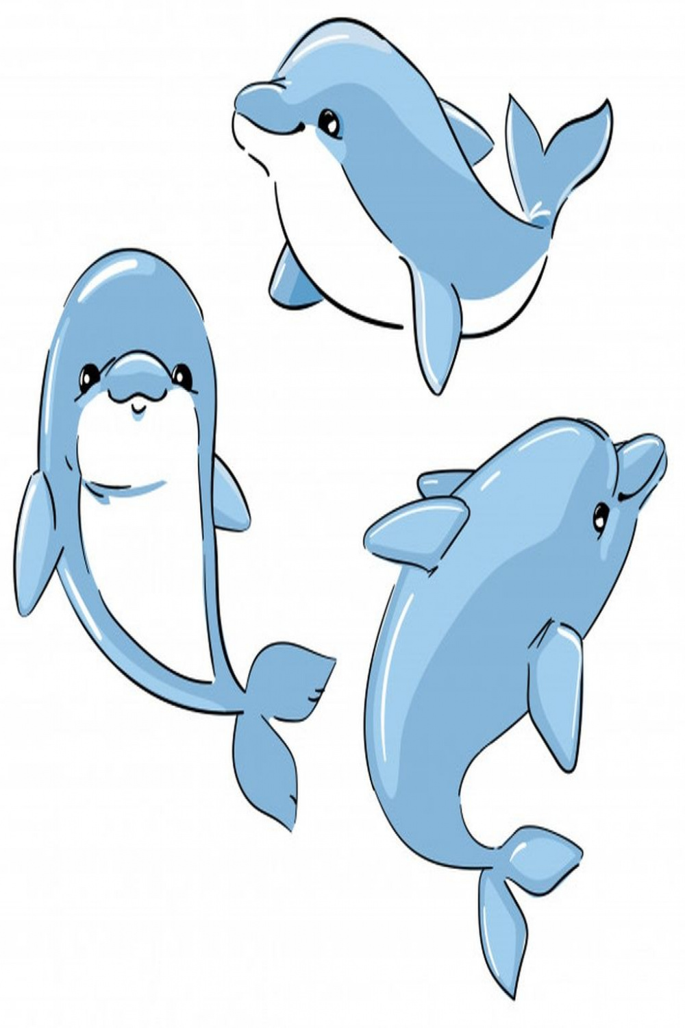 Set of cute dolphins isolated on a white background