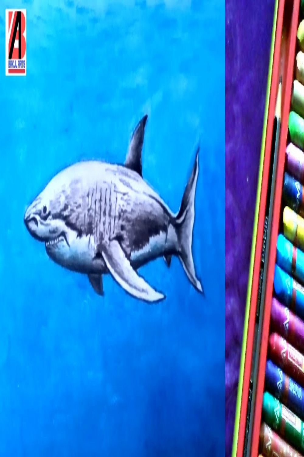 Shark painting..with oil pastel/how to draw a shark easy/oil pastel  drawing..