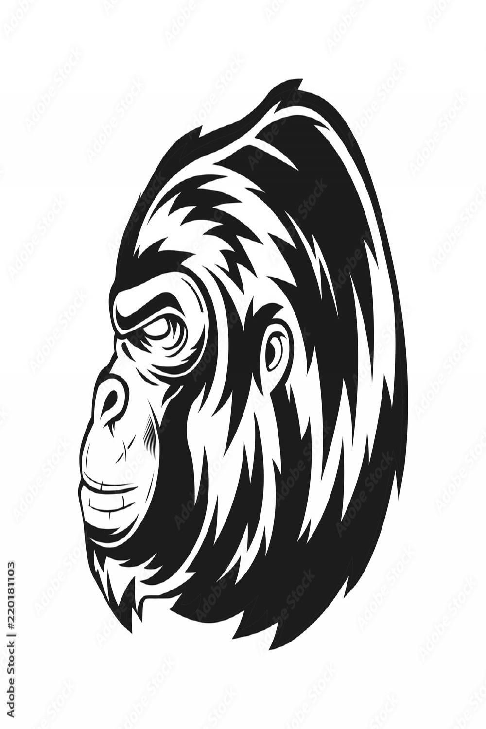 side gorilla head with monochrome style vector illustration Stock