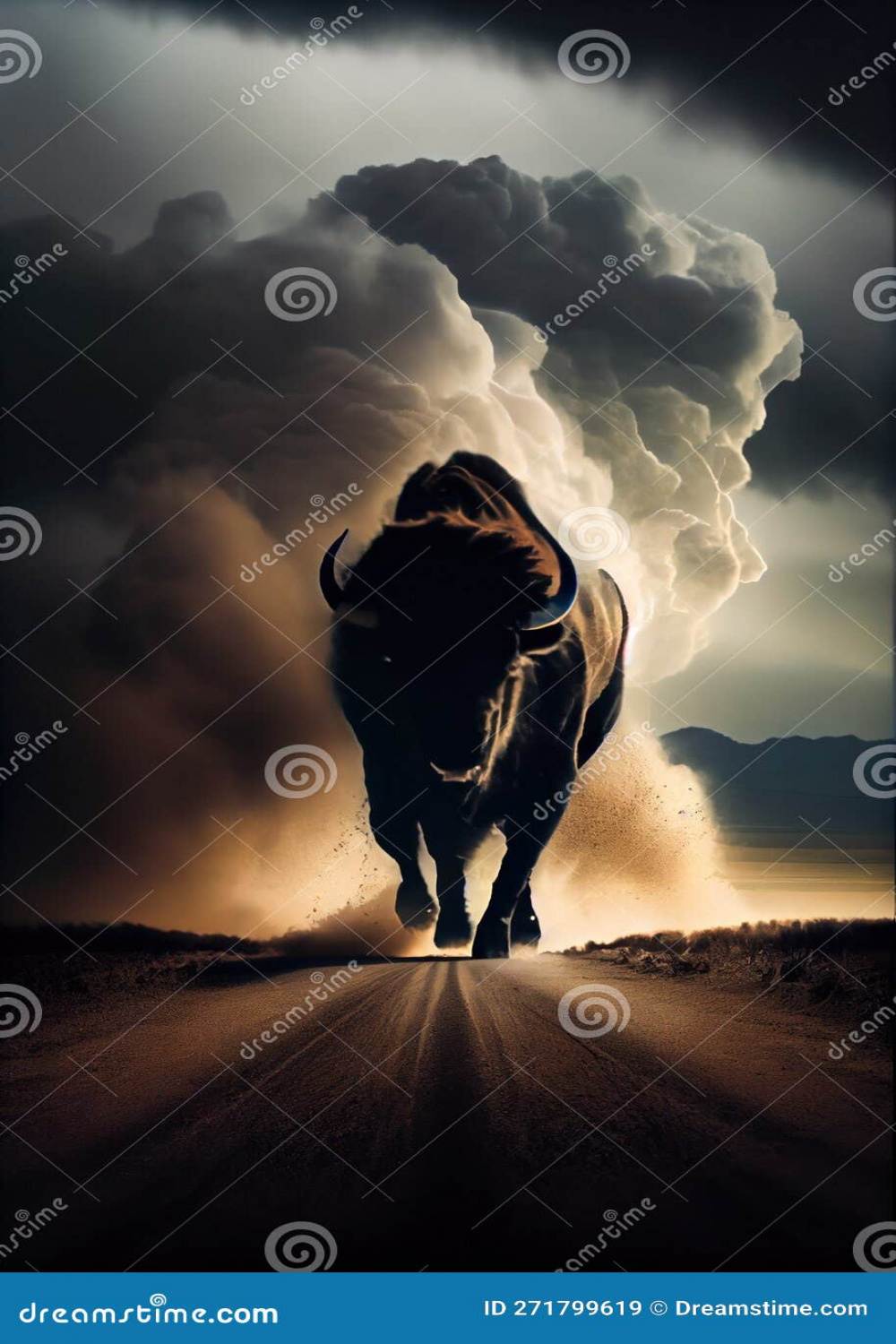 Silhouette of Buffalo Charging Towards Viewer, Made with