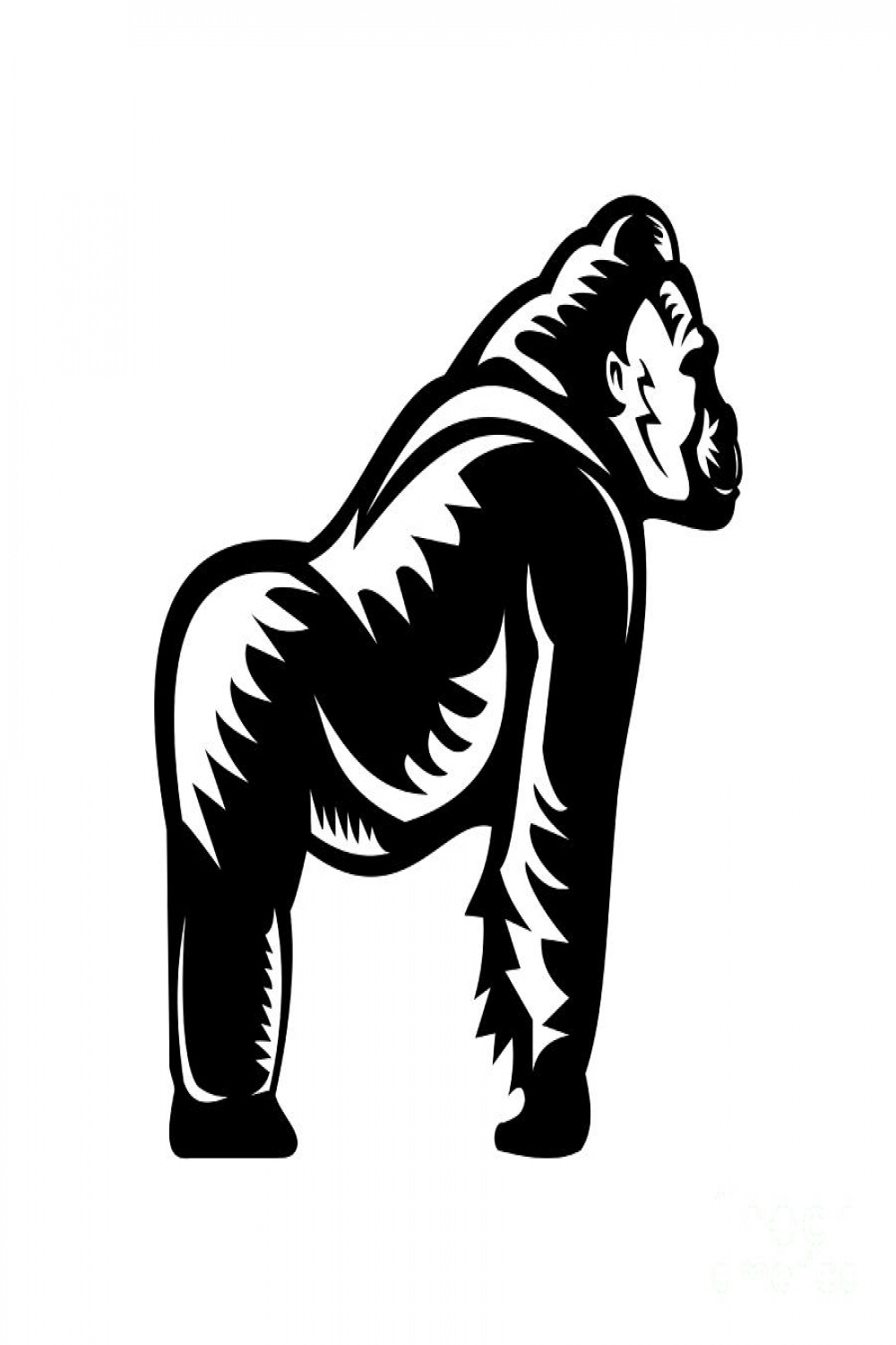 Silverback Gorilla Side View Woodcut by Aloysius Patrimonio