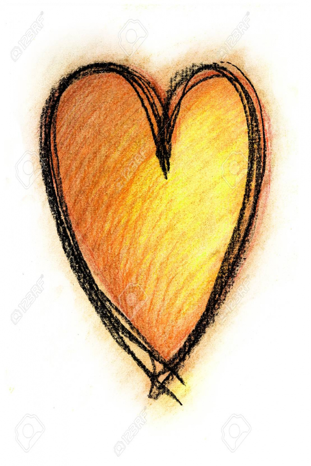 Sketched Heart, A Heart Shape Drawn Roughly With Pastels, Yellow