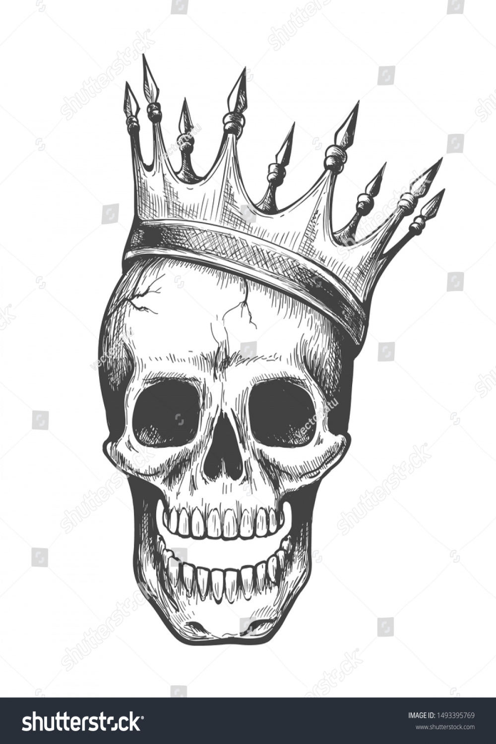 Skull King Evil Crown Ink Style Stock Vector (Royalty Free