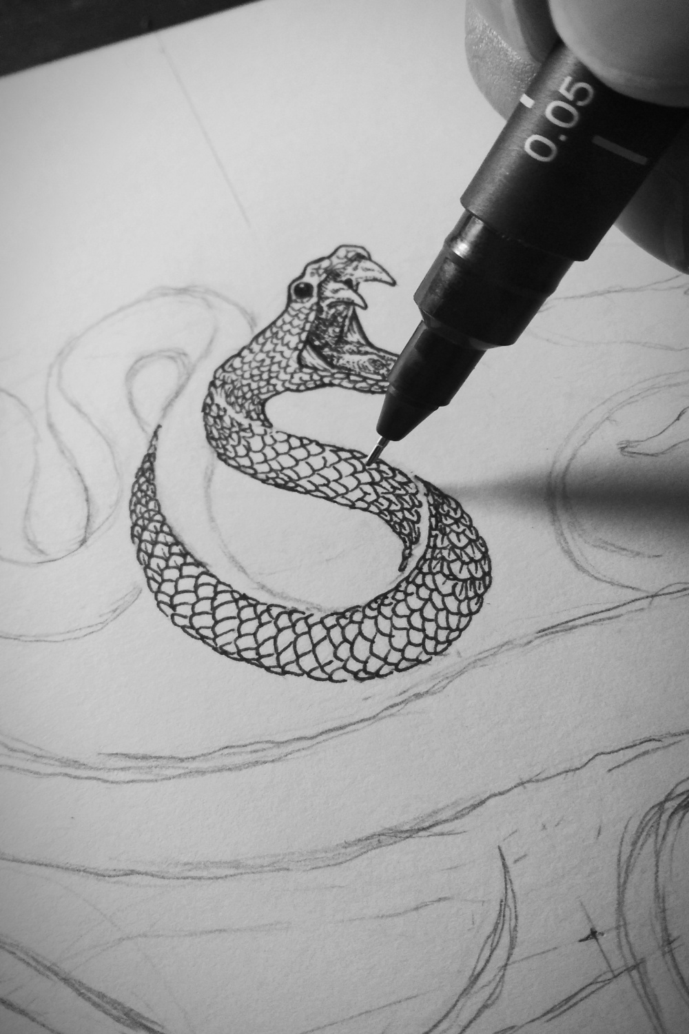 Snake - Manual drawing with drawingpen  Snake drawing, Bottle