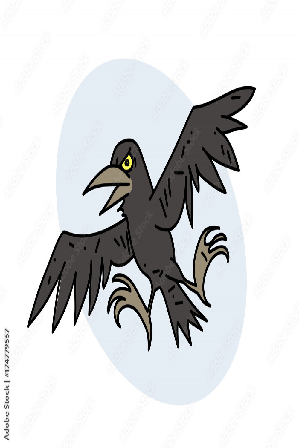 Spooky crow cartoon hand drawn image