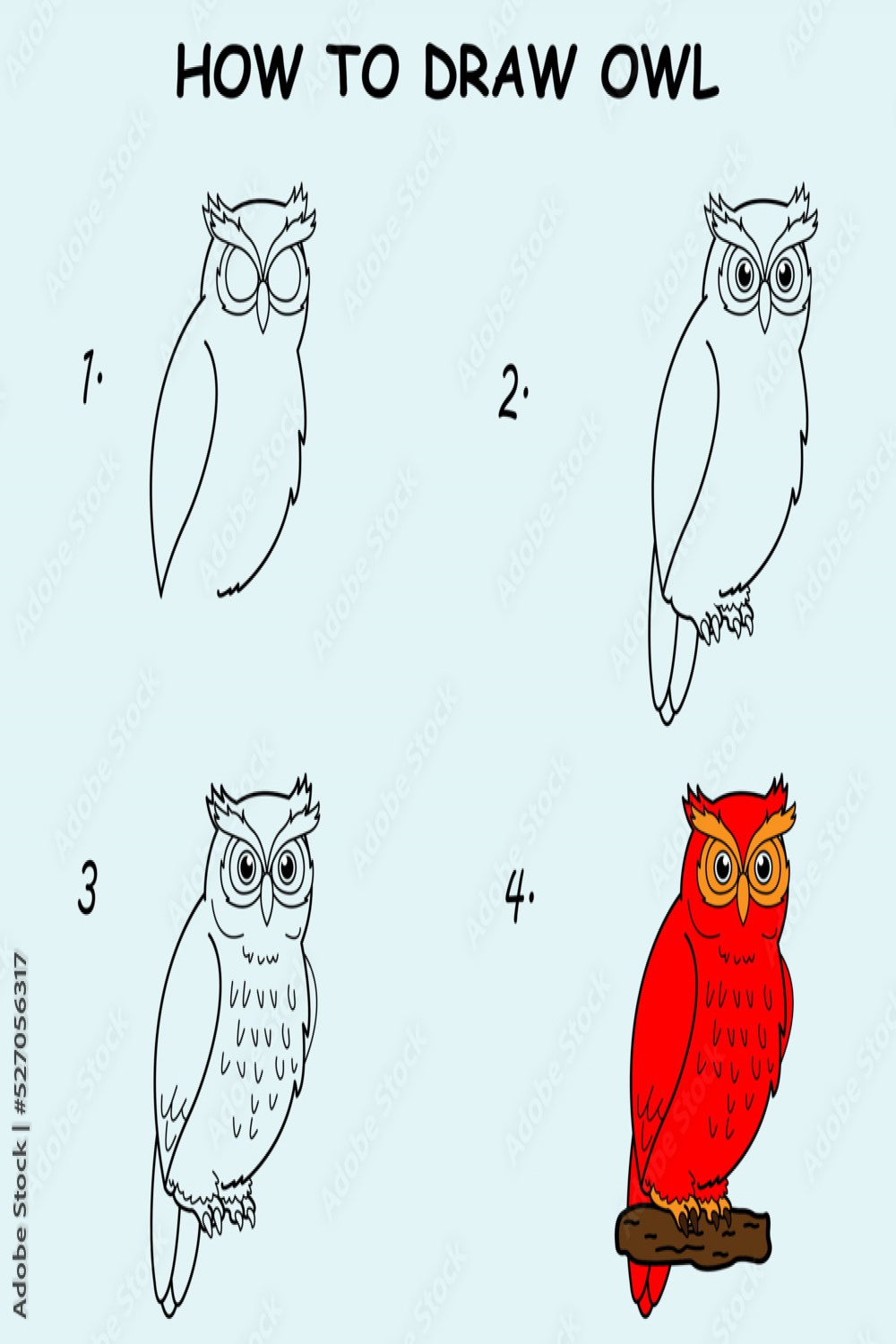 Step by step to draw a Owl. Drawing tutorial a Owl
