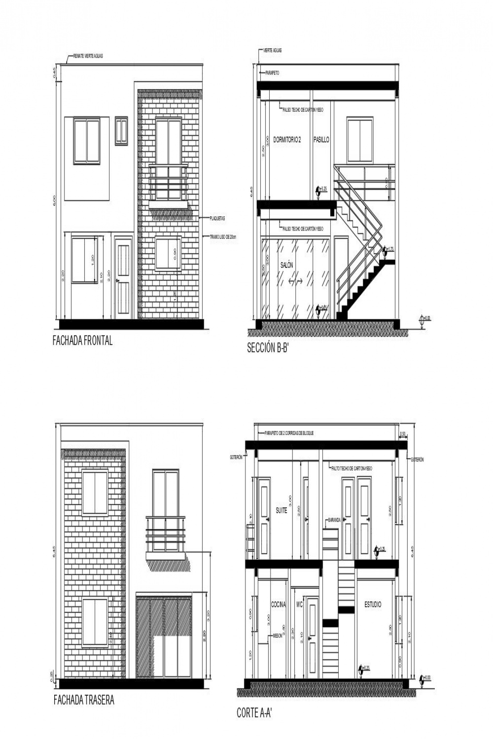 storey house with elevation and section in AutoCAD drawing which