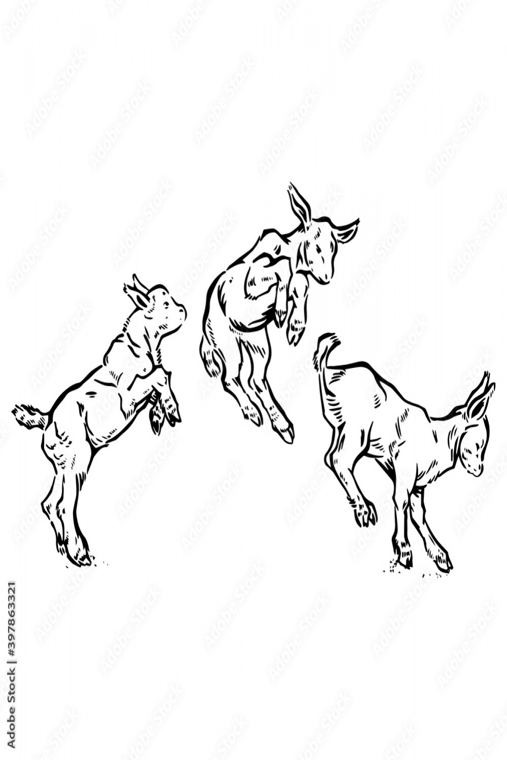 Three little goats jumping and frolicking Stock Vector  Adobe Stock
